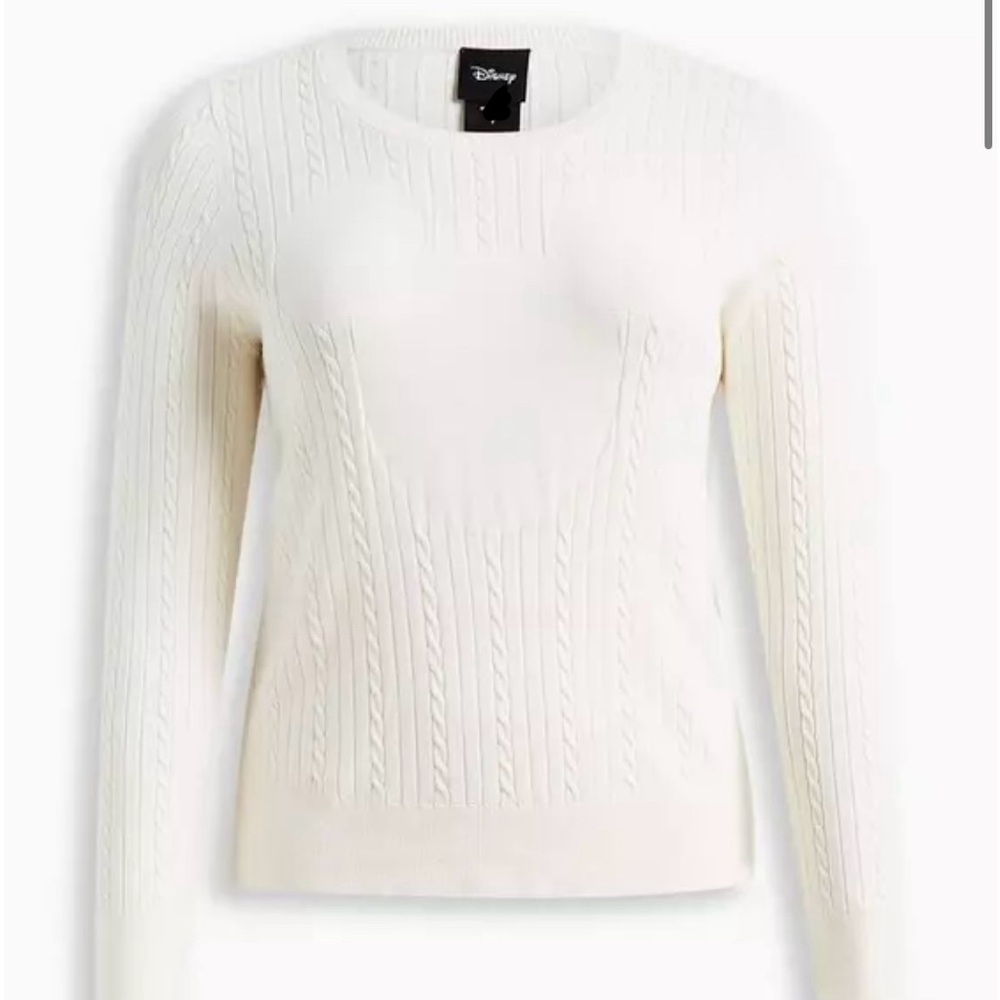 Disney Mickey Yarn Cable Knit Fitted Crew Neck Sweater